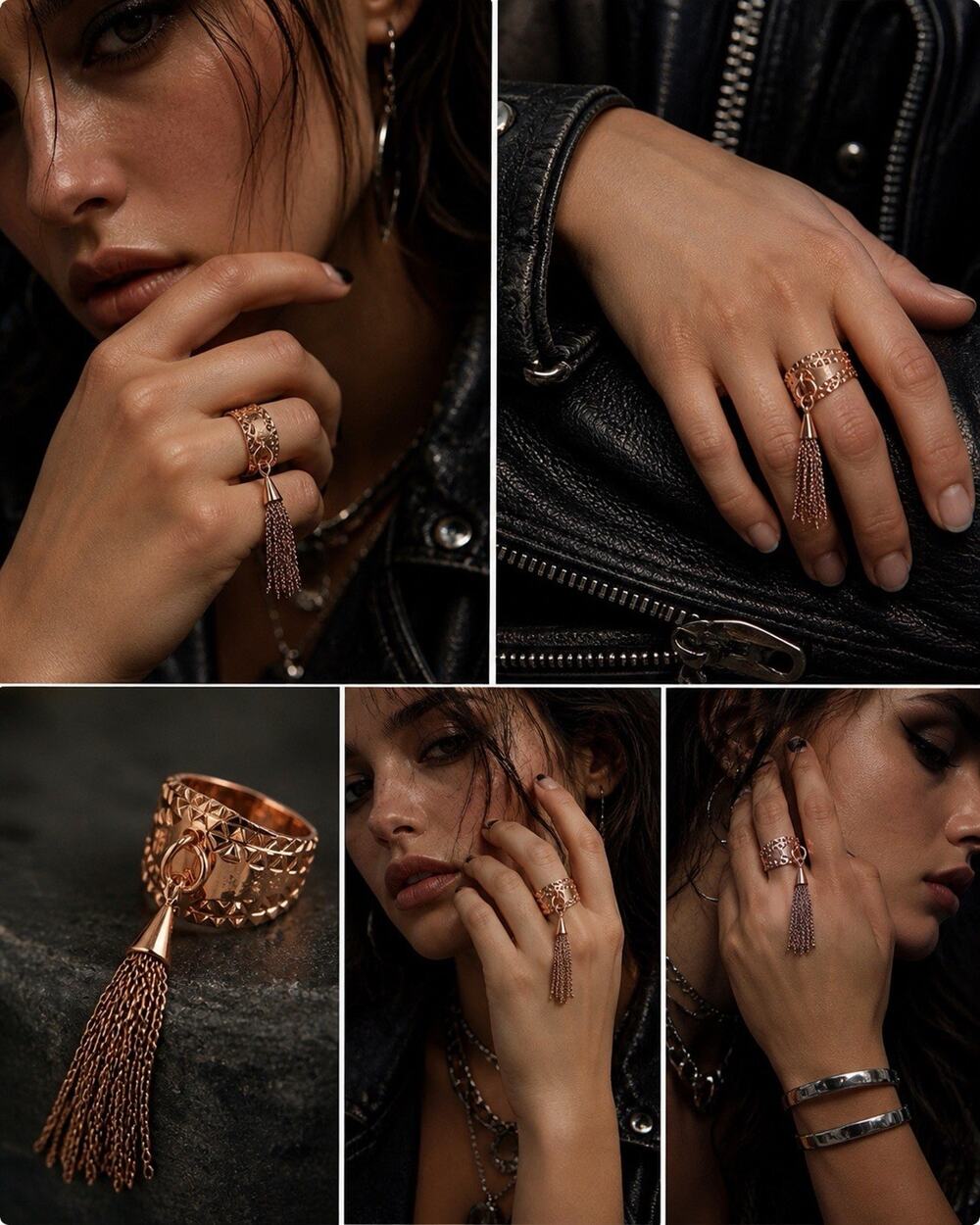 Eddie Borgo Rose Gold Tassel Ring Size 7 Edgy Minimalist Luxe Y2K Statement Chic